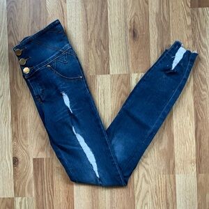 Yoaldins | High Rise Stretchy Button Distressed Skinny Jeans